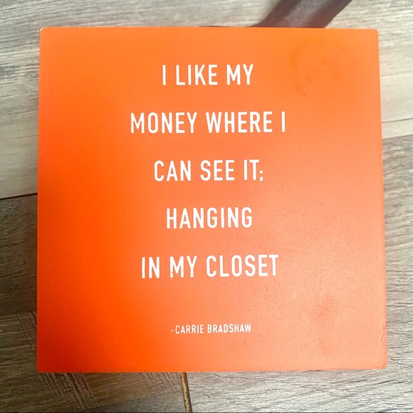 5x5 "I Like My Money" Box Art wood Dabney Lee wall decor orange - Picture 4 of 6